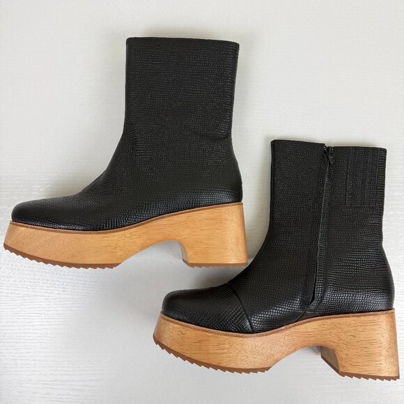 RARE NEW Charlotte Stone Isla Black Snakeskin Print Leather Clog Boots - Picture 8 of 13